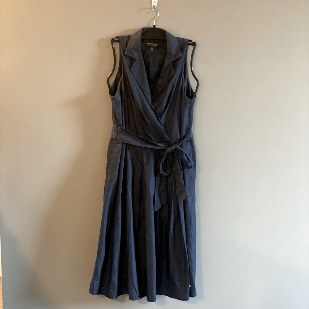 Evan Picone Black Label Chambray Collared Dress w/ Belt Tie Size 12